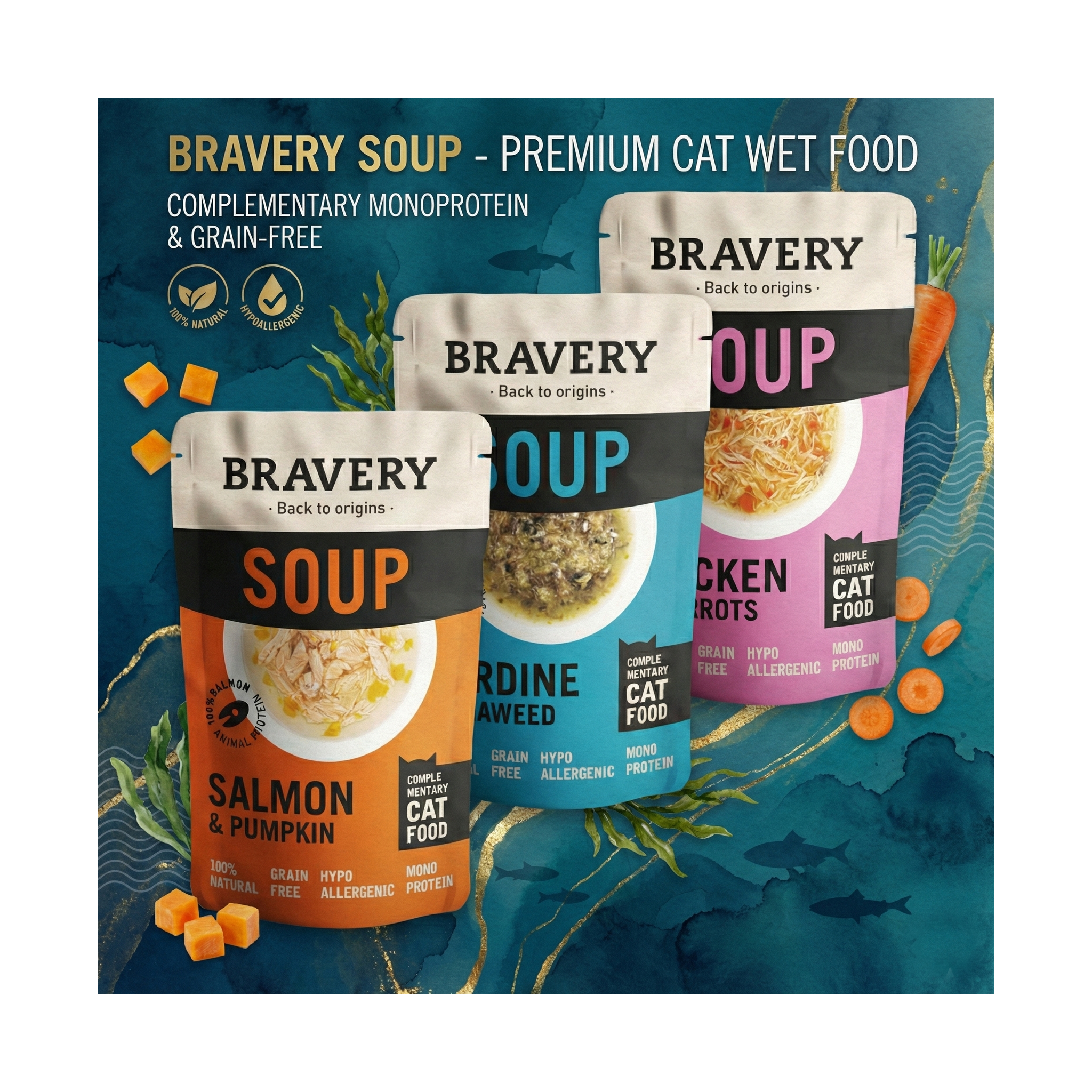 Bravery Hypoallergenic Grain-Free Cat Food All recipe bag – natural nutrition for sensitive cats