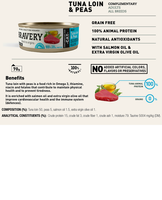 BRAVERY Tuna Loin & Peas (With Salmon Oil & Extra Virgin Olive Oil) - Sterlized Cat