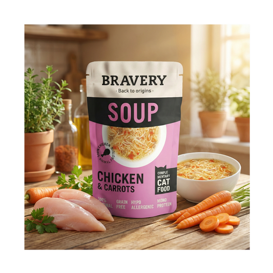 Bravery Hypoallergenic Grain-Free Cat Food Chicken_Carrots recipe bag – natural nutrition for sensitive cats