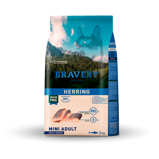 Savor the flavor of the ocean with our Herring Mini Adult Dog Recipe – a grain-free delight crafted for small-sized furry friends. This exquisite blend is not only delicious but also hypoallergenic and mono-protein, ensuring a gourmet meal tailored to your mini adult dog's unique needs. Elevate their dining experience with a wholesome feast that supports their well-being