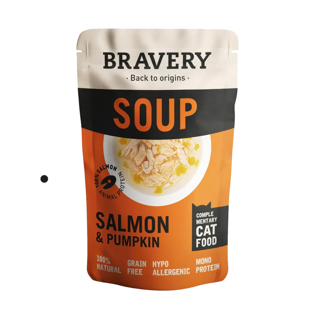 Bravery Hypoallergenic Grain-Free Cat Food Salmon & Pumpkin recipe bag – natural nutrition for sensitive cats