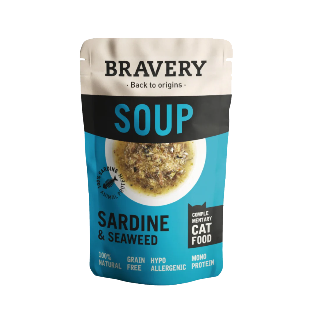 Bravery Hypoallergenic Grain-Free Cat Food Sardine & Seaweed recipe bag – natural nutrition for sensitive cats